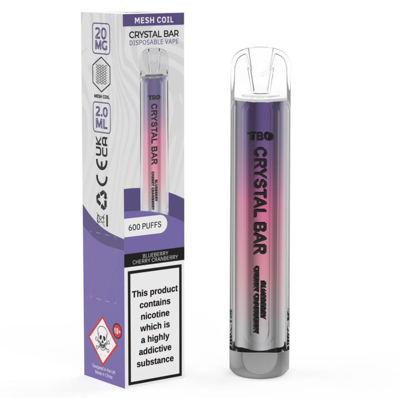 TBO Crystal Bar Disposable Vape Device Blueberry Cherry Cranberry